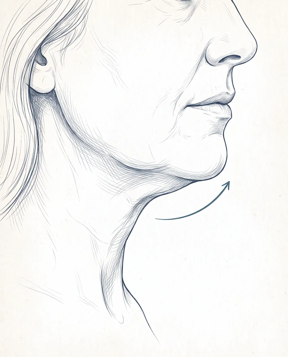 Ilustração de perfil da região sob o queixo